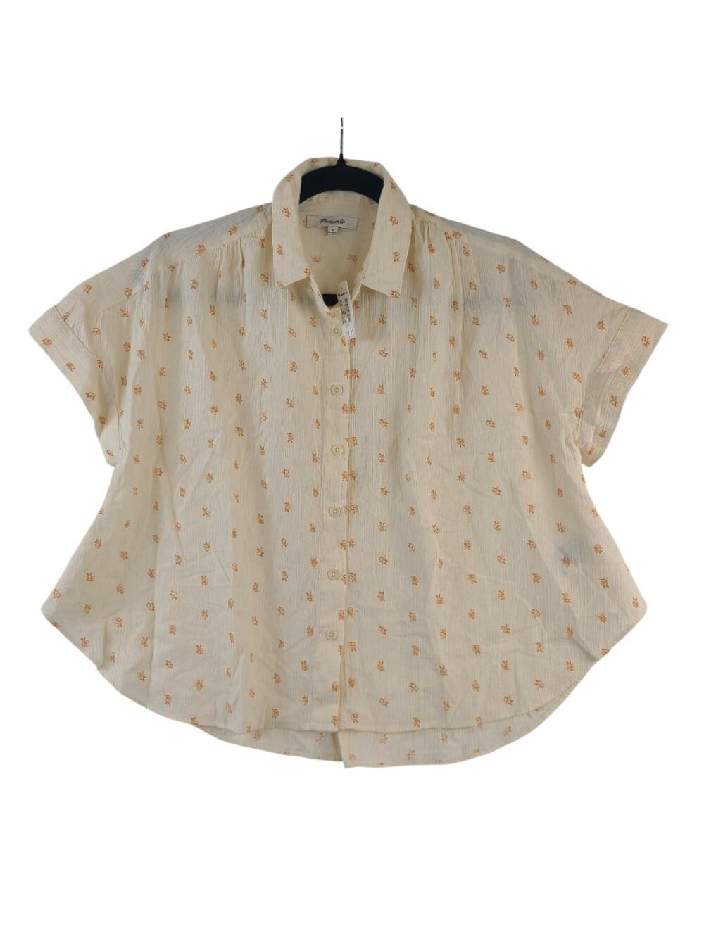 Madewell Womens Cream Short-Sleeve Button-Down Blouse With Orange Floral Print S